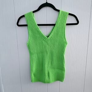 Tomfoolery Lime Green Knit Tank Top Size Medium  Y2K, Cottagecore, Bright Basics